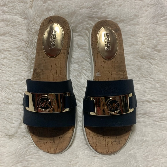 navy blue slip on sandals